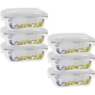 Conjunto 6 Potes 640ml Vidro Hermético 4 Travas Marmita Univendas Conjunto 6 Potes 640ml Vidro Hermético 4 Travas Marmita Univendas