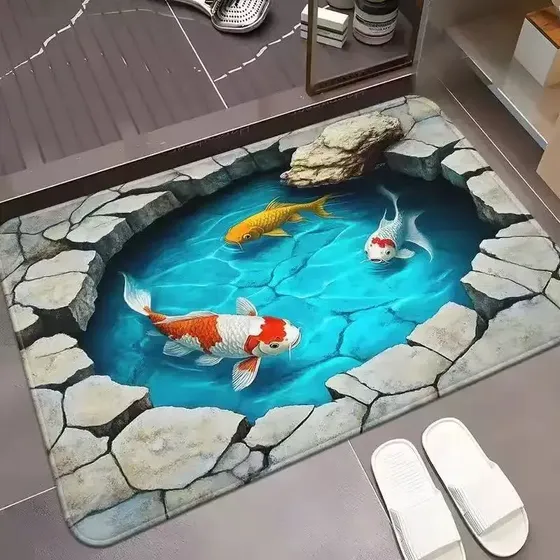 Alfombra Antideslizante De Baño Diseño 3d Peces Koi