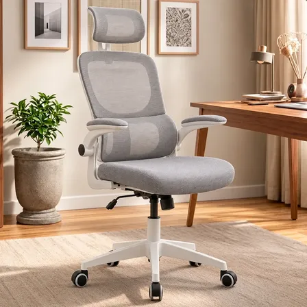 Cadeira De Escritório Ergonômica Giratória Tela Mesh Premium Cinza Espuma De Alta Densidade