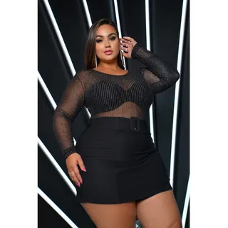 Blusa Body Tule Feminino Manga Longa Plus Size Transparente Blusa Body Tule Feminino Manga Longa Plus Size Transparente