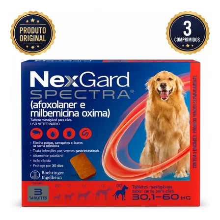 Nexgard Spectra Antipulgas Para Cães 30,1 A 60kg 3 Tabletes Vermelho