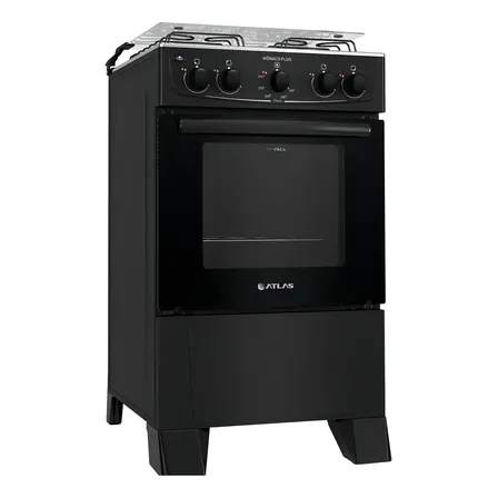Fogão 4 Bocas Atlas Mônaco Plus Preto Com Mesa Inox E Acendimento Automático Bivolt 127/220v
