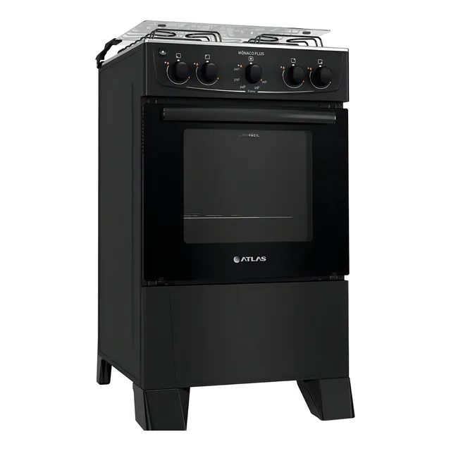 Fogão 4 Bocas Atlas Mônaco Plus Preto Com Mesa Inox E Acendimento Automático Bivolt 127/220v