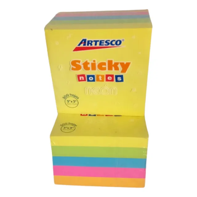 Notas Adhesivas 3x3 PuLG Cubo Artesco Colores Neon 500hjs