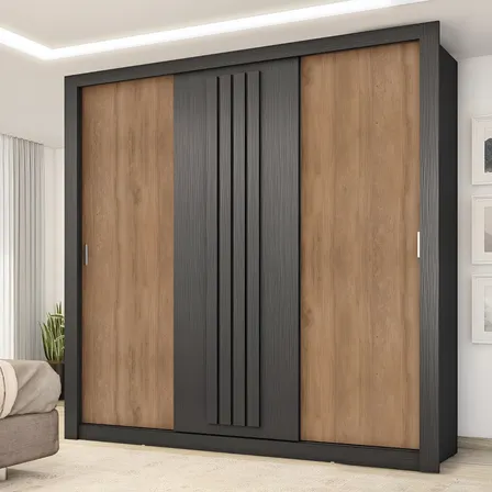 Guarda Roupa Casal 3 Portas Doha Carraro Preto Com Freijó