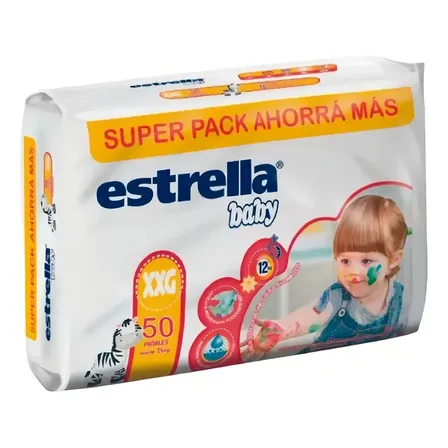Pañales Estrella Baby Talle Xxg Pack Ahorro X 50 Unidades Descartables Para Bebes De 14 A 18 Kg Super Absorventes Maxima Suavidad Abosorcion Cintura Elastizada Flexconfort Hasta 12 Horas Proteccion