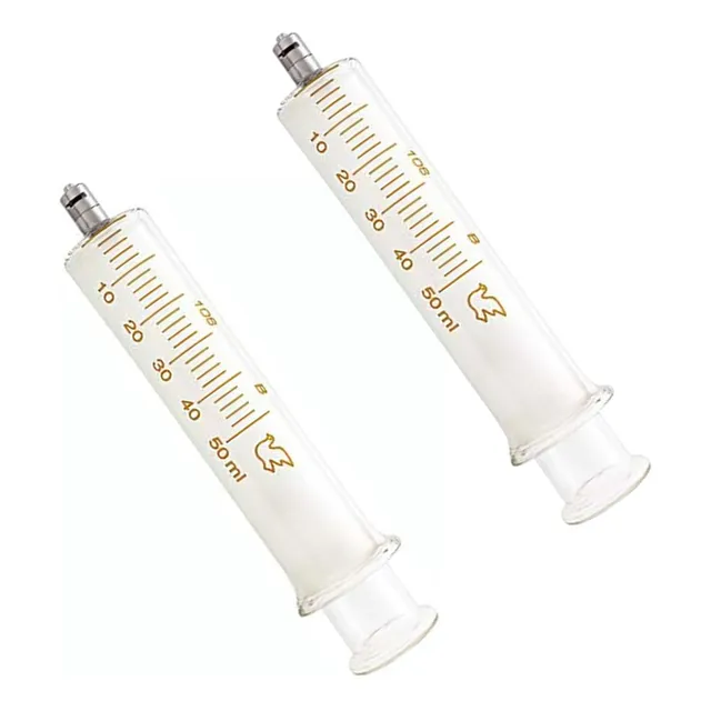 2 Jeringa Vidrio Con Tapa 50 Cc/ml Para Laboratorio Y