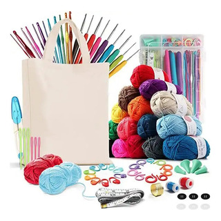 Set Completo De Crochet Accesorios Y Lanas + Tote Bag 79 Pcs Set Completo De Crochet Accesorios Y Lanas + Tote Bag 79 Pcs