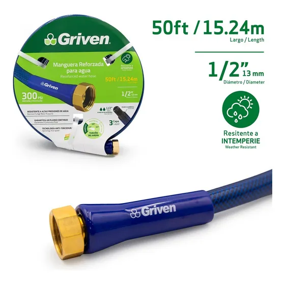 Manguera Culebra Con Conexion 1/2 PuLG X 15,24 Mts Griven