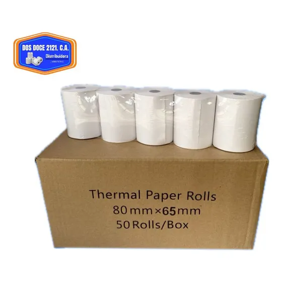 Rollo Papel Térmico 80x65 Impresora Fiscal Caja 50 Unid