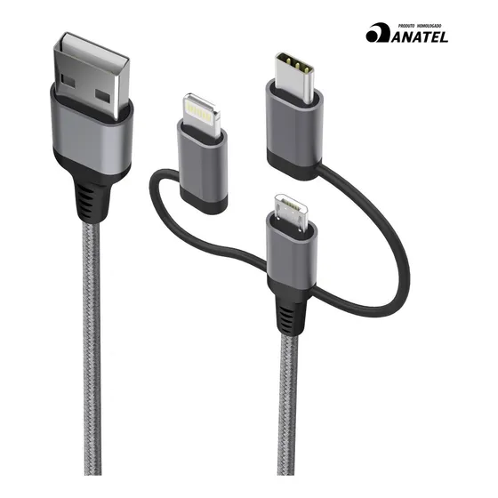 Cabo 3 Em 1 Micro Tipo-c Lightning Certificado Mfi Geonav Cor Prateado