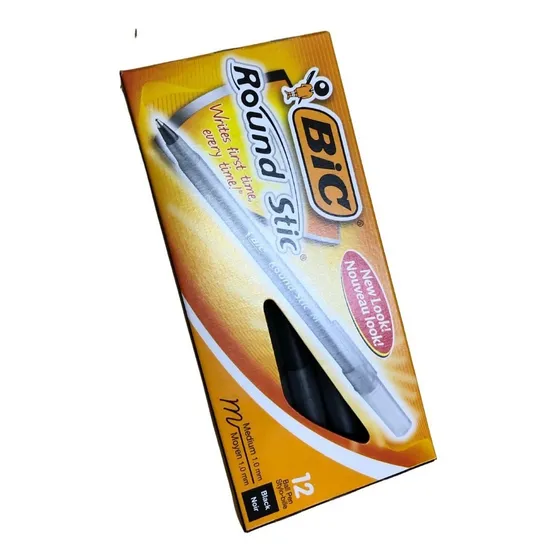 Boligrafo Bic Round Stick Punto Medio 1.0 Mm 12 Piezas Black Color De La Tinta Negro Color Del Exterior Negro