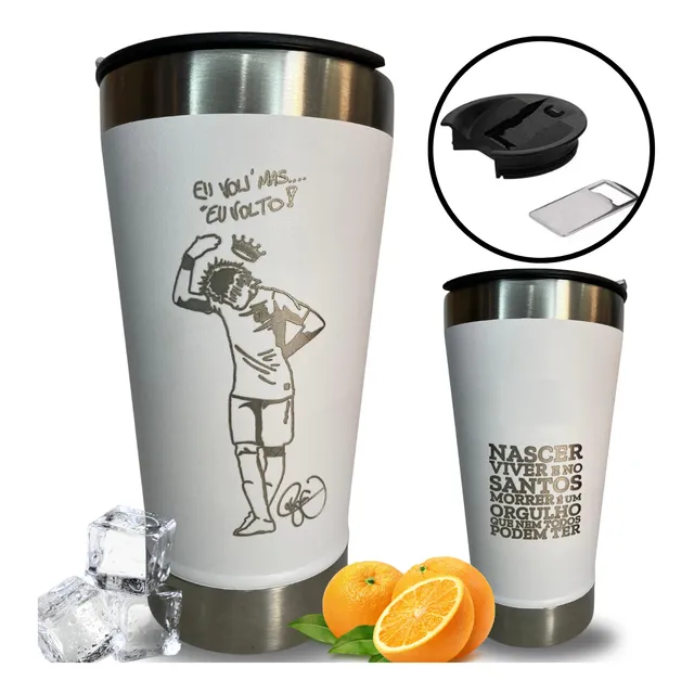 Copo Termico Caneca Inox Tampa Abridor 500ml Futebol+ Brinde