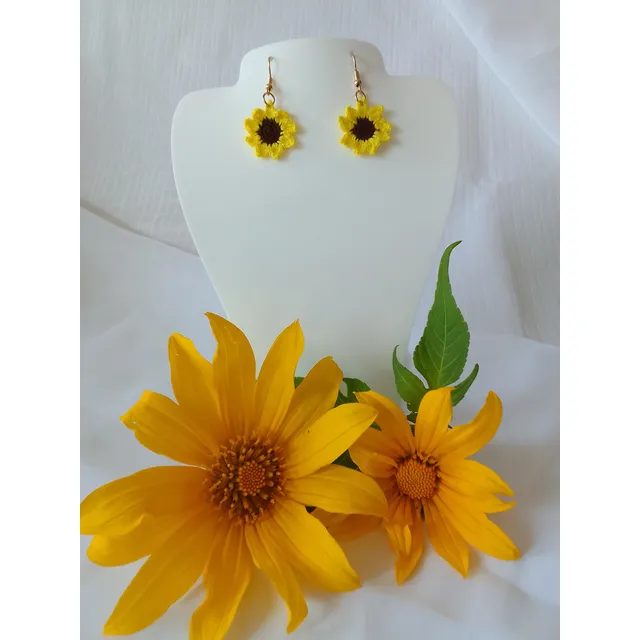 Zarcillos Tejidos A Crochet De Girasol