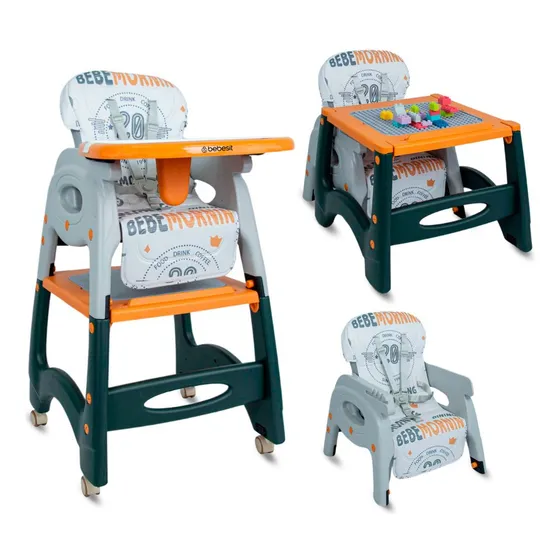 Silla Comedor Bebe 3 En 1 Comedor Escritorio Niños Color Blanco/Azul Niño