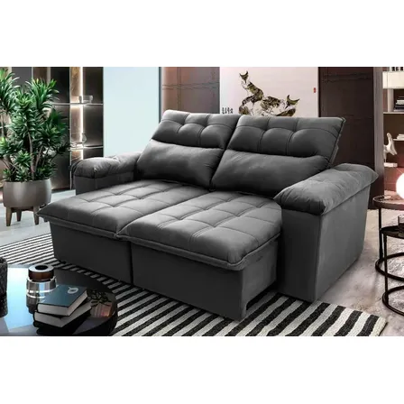 Sofá Retrátil/reclinável Verona 1,80m Velut Cinza C/ Molas Cinza