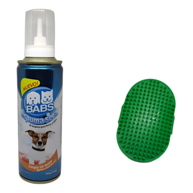 Shampoo Perros Gatos Espuma Baño Seco + Rasqueta Masajeador 
