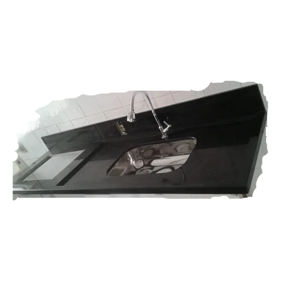 Pia Cozinha Granito Preto 1,80x0,60m Com Cuba E Furo Cooktop