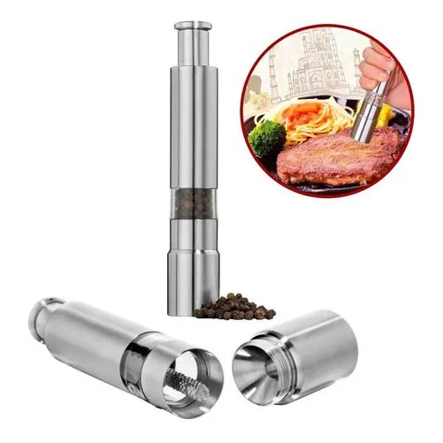 Molinillo De Pimienta Pimentero A Piston Acero Inox 15 Cm Color Plateado