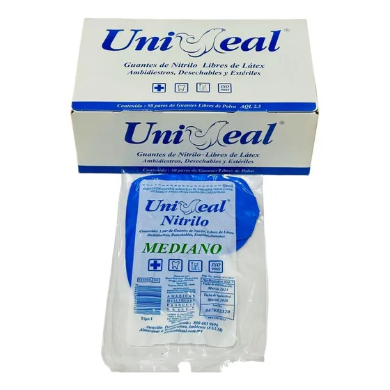 Guante Nitrilo Estéril Uniseal Mediano Lila Caja/100 Piezas