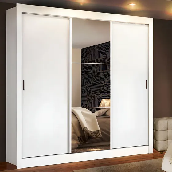 Guarda-roupa Casal Madesa Mônaco 3 Portas de Correr com Espelho - Branco