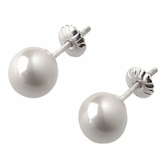 Aros Con Perla A Rosca Y Tuerca 7 Mm Plata 925 (ma7)