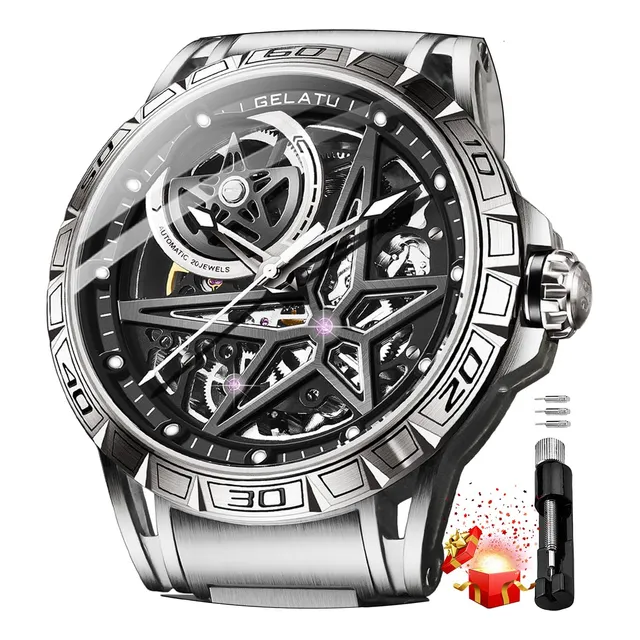 Olevs Hombre Reloj Automático Esqueleto 5 Manos 438qu