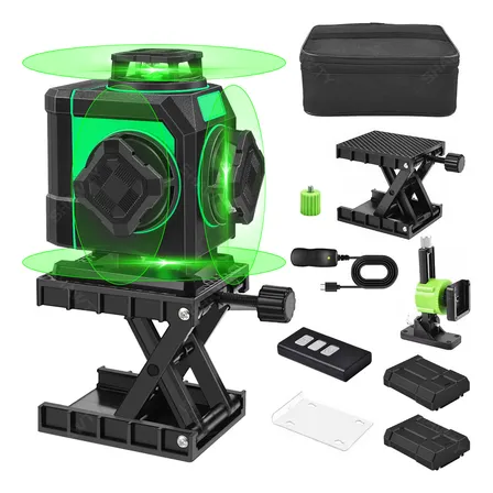 Shawty Nivel Láser 4d 16 Líneas, Ventana Láser Giratoria, Verde Líneas Nivel Láser De Nivelación , Pantalla De Batería Restante, Con 2 Baterías De 3600 Mah Y Bolso De Transporte