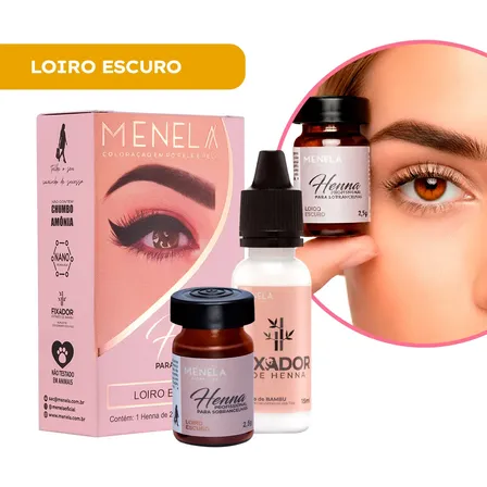 Henna Menela Loiro Escuro Padrão Profissional Para Designer De Sobrancelhas 2.5g Com Fixador E Nanotecnologia Completo