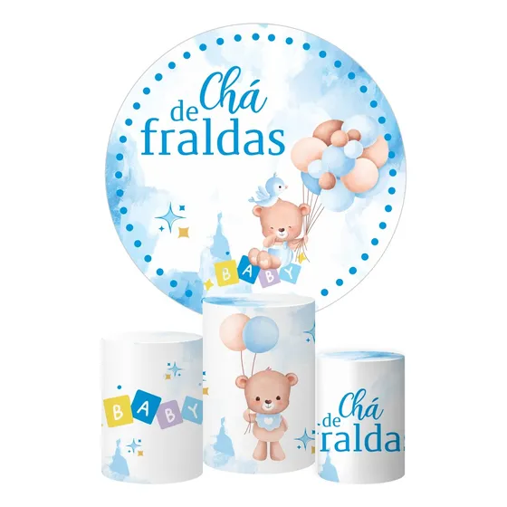 Trio Capa Cilindro Painel Redondo Chá De Fralda Bebê Menino 