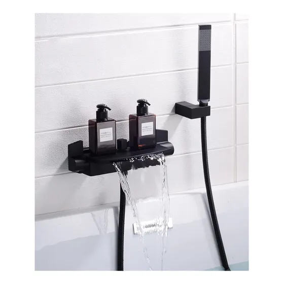 Juego Grifo Ducha Para Bañera Cascada Color Negro Baño
