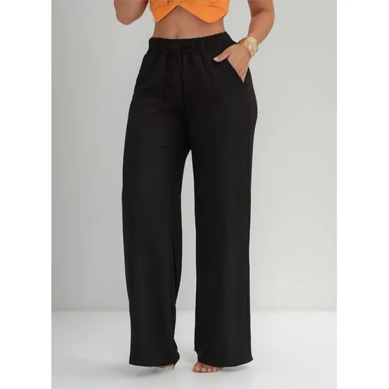 Calça Pantalona Wide Leg Duna Elastico Na Cintura