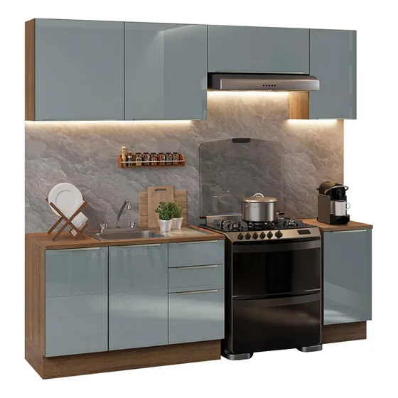 Cocina Integral Modular Luna Madesa 240cm con Acessorios MG Color Marrón/Gris