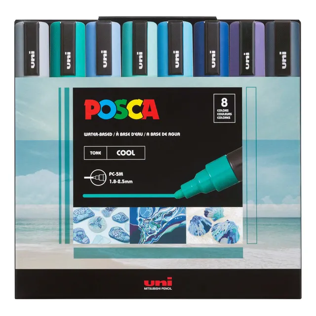 Posca Set X8 Marcadores Cool Pc-5m Punta Gruesa Munpc5me8cl