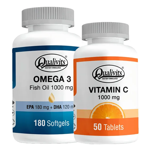 Vitamina C 1000 Mg X 50 + Omega 3 1000 Mg X 180 - Qualivits Sabor Natural