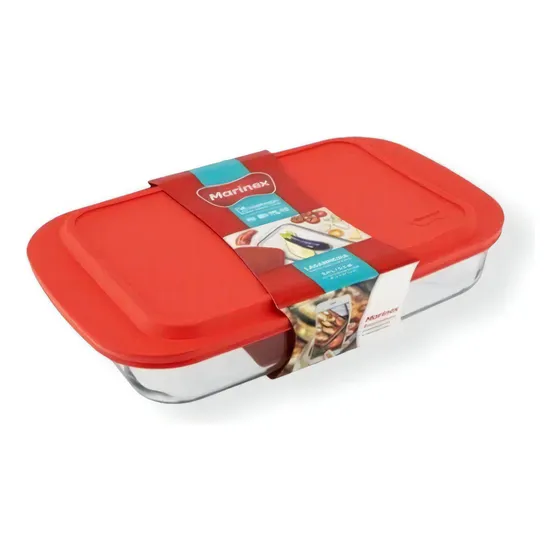 Nadir refratório travessa vidro lasanheira 3L marinex tampa com cor vermelho