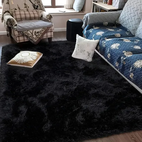 Tapete Felpudo Texfine 1,00x1,50 Preto Liso Antiderrapante para Sala e Quarto