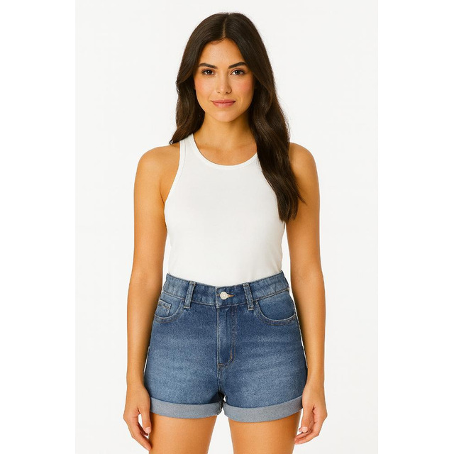 Short Jeans Barra Dobrada Sawary Feminina Azul Short Jeans Barra Dobrada Sawary Feminina Azul