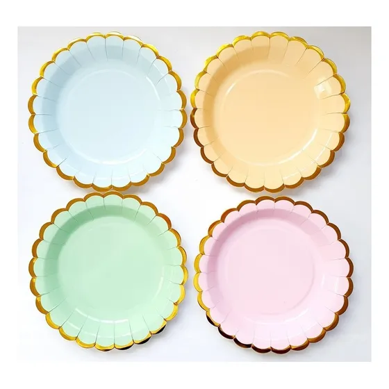 10 Platos Polipapel Colores Pasteles 17 Cm Descartables Color Celeste Redondo