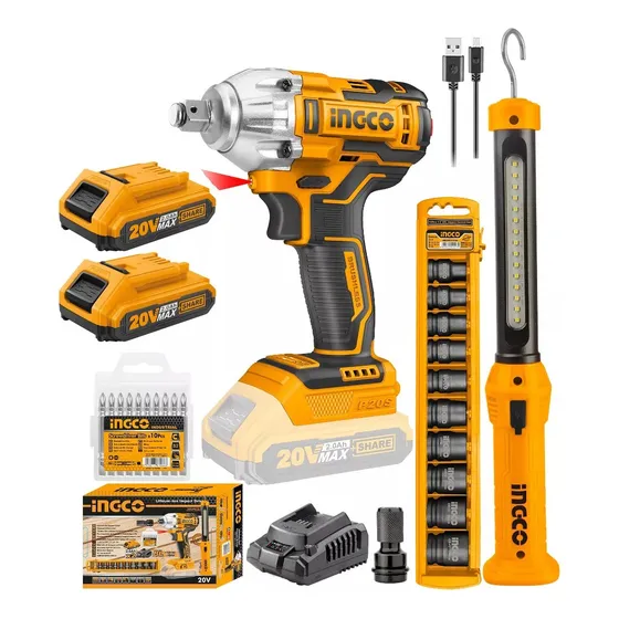 Kit Llave De Impacto 20v + Linterna Recargable + Dados Impac