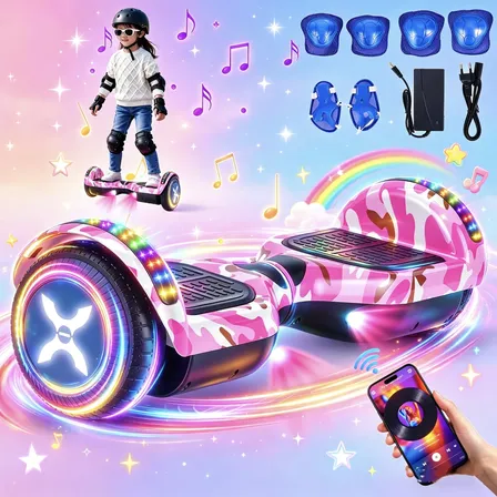 Hoverboard Elétrico Skate Kit Acessórios Com Bluetooth E Led Rosa