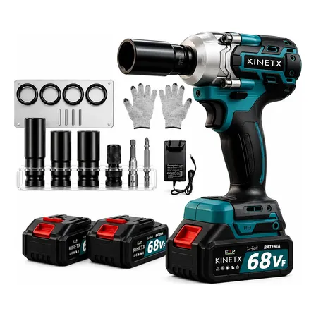 Chave Impacto Kinetx 880nm Brushless 21v+2 Bat Kit Completo Azul 127/220v