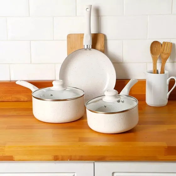 Jogo De Panelas Dots 3 Peças Of White - La Cuisine Indução Cor Branco