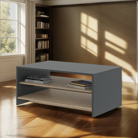 Mesa De Centro Ratona Living Moderna Con Estante Melamina