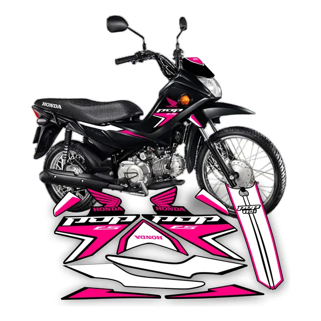Kit Faixas Adesivos Para Pop 110i Es 2025 Completa Mt Preta