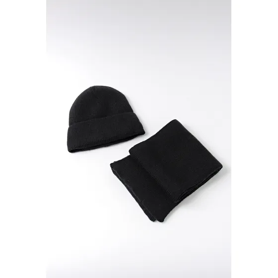 Pack Gorro Lana Con Piel + Bufanda Combo Algodon Vilo Negro Unico Lisa