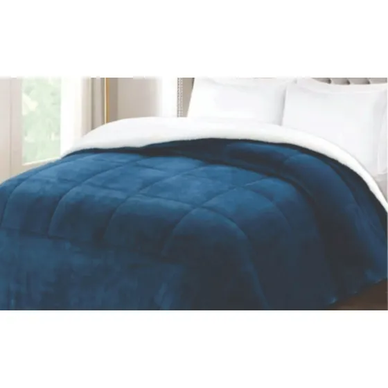 Acolchado 1 Plaza Corderito Cotton Flor Azul