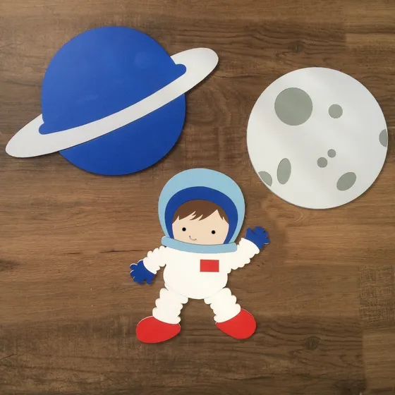 Led Decorativo Parede Quarto Astronauta Foguete Céu Bebe Mdf