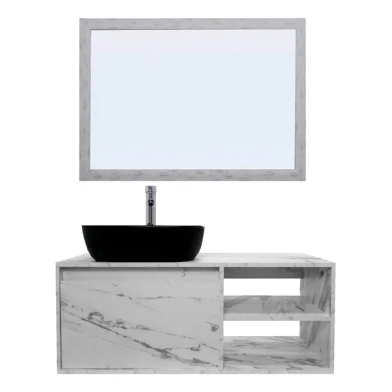 Gabinete De Baño Con Lavabo Y Espejo Decorativo Minimalista