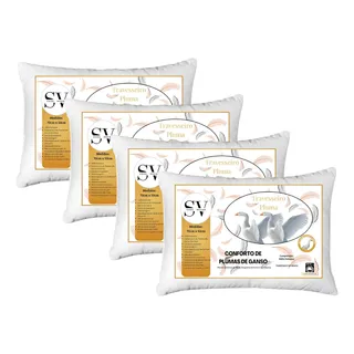 Kit 4 Travesseiro Antialérgico 50x70 Toque Pluma Ganso Macio Branco